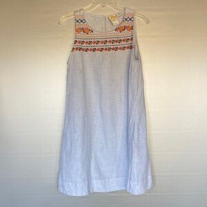 C&C California Blue Linen Floral Embroidered Sleeveless Shift Dress Size S